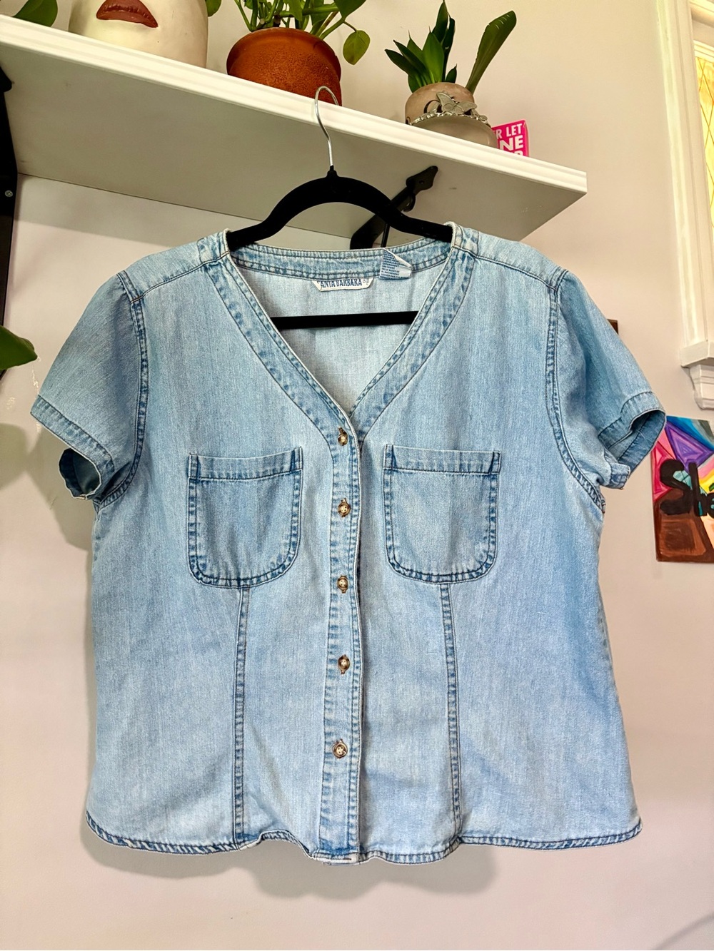 Lightwash Denim Button-Front Short Sleeve Top